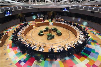 Sitzungssaal des Europäischen Rates in Brüssel während der Verhandlungen über den mehrjährigen EU-Haushalt
