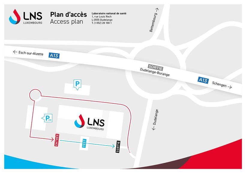 So fährt man zum Drive-in des Testzentrums vom LNS
