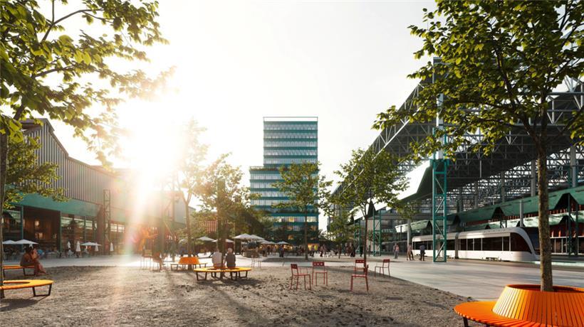 So könnte einmal der Hallenplatz an der Tramhaltestelle aussehen
