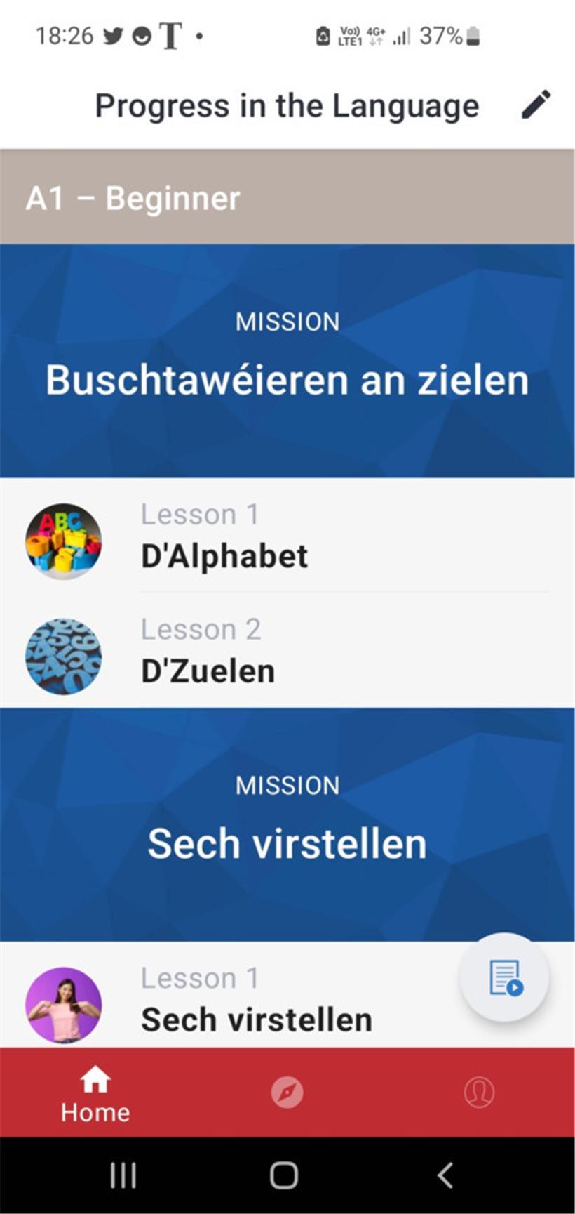 So sieht die Auflistung der aktuellen Lektionen auf der App aus.