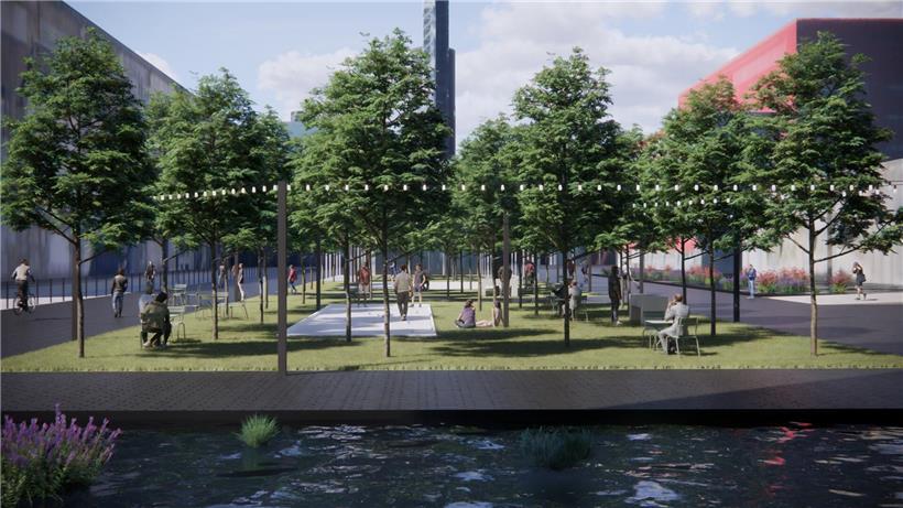 Fertiges Sommerprojekt mit bunten Blumen und Dekoration im Garten zur sommerlichen Jahreszeit