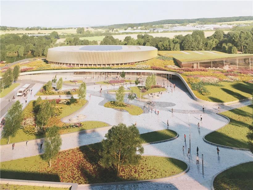 So sollen das Velodrom und die Schule auf „Gréimelter“ einmal aussehen
