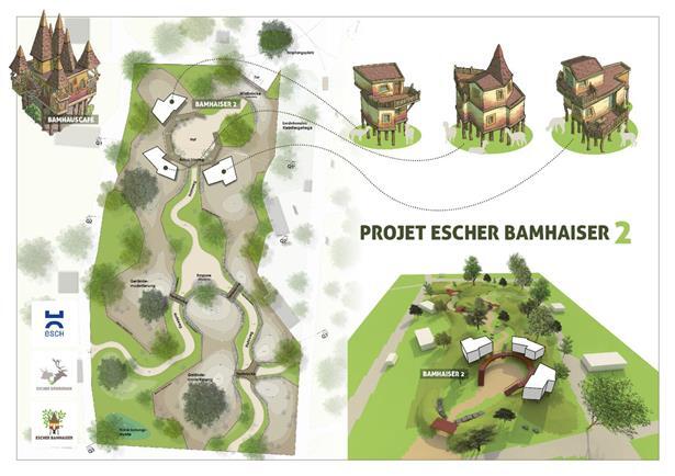 Geplante Baumhäuser aus Holz in natürlicher Waldumgebung, modernes nachhaltiges Design für umweltbewusstes Wohnen