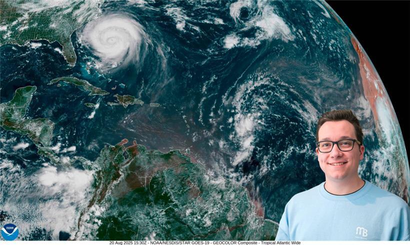 So wie die Reste von Erin (links oben, hier am 20.8.) beeinflussen auch dessen tropisch-atlantische Nachfolger (Mitte) noch unser europäisches Wetter
