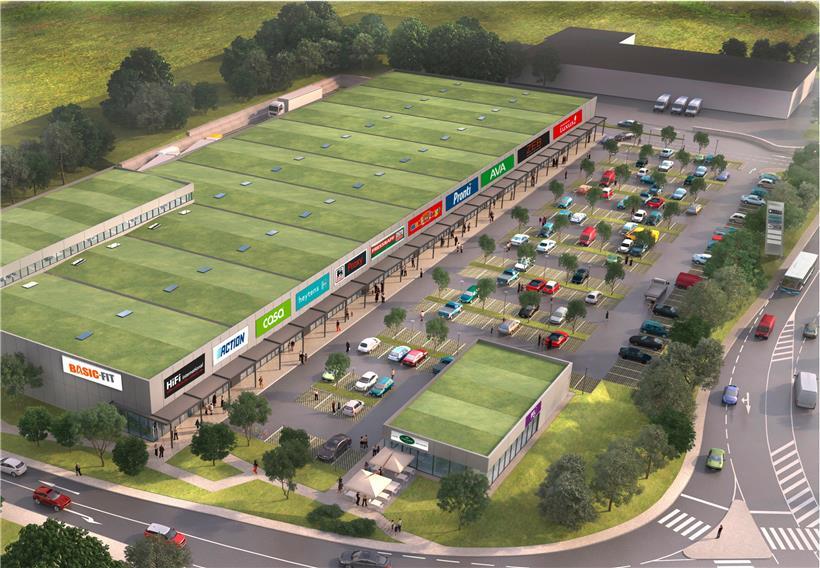 So wird das Ganze in naher Zukunft aussehen: der Bettemburger „Shopping Park“ als grafisches Modell
