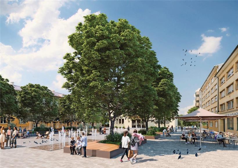 So würde der neugestaltete Platz vor dem Rathaus aussehen
