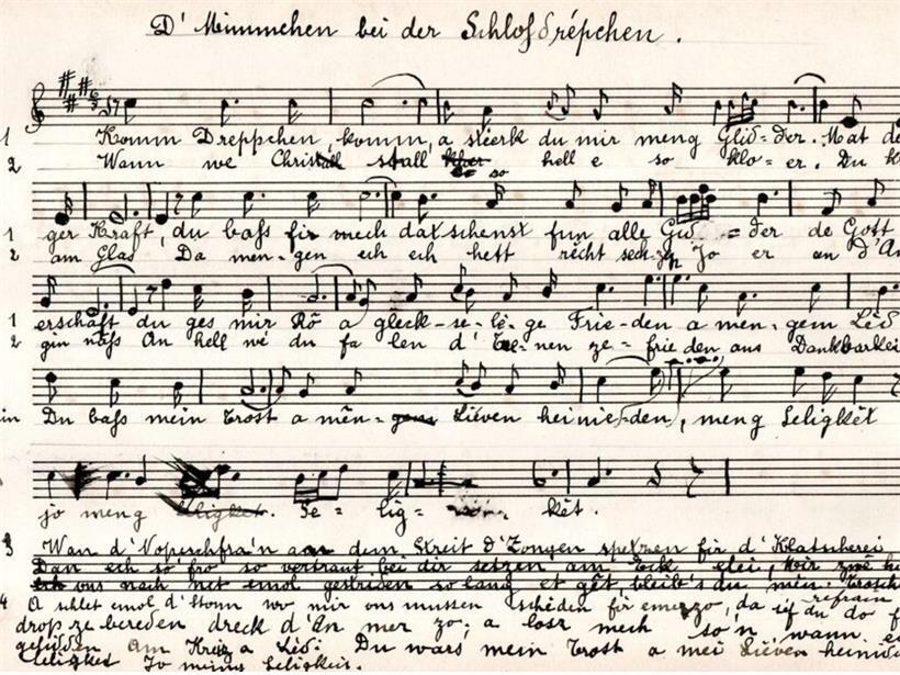 Soeur Johanna Prim, „D‘Mimmchen bei der Schlofdrépchen (Das Mütterchen beim Schlaftropfen)“, Notenbüchlein S. 41 (ohne Datum)