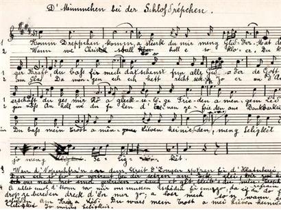Soeur Johanna Prim, „D‘Mimmchen bei der Schlofdrépchen (Das Mütterchen beim Schlaftropfen)“, Notenbüchlein S. 41 (ohne Datum)