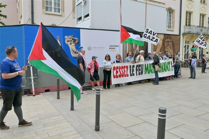 Solidaritätsdemonstration vor der Chamber: das „Comité pour une paix juste au Proche-Orient“ 
