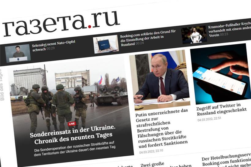 „Sondereinsatz“ statt Krieg: Die Website der Zeitung gazeta.ru am Freitagabend mit der genehmen Wortwahl (in der Übersetzung durch Google).

