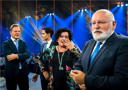 Spitzenkandidaten vor einer Wahlkampfdebatte: (v.l.) Pieter Omtzigt von der NSC, Rob Jetten der liberalen D66, Caroline van der Plas von der Bauernpartei BBB und Frans Timmermans von GroenLinks/PvdA
