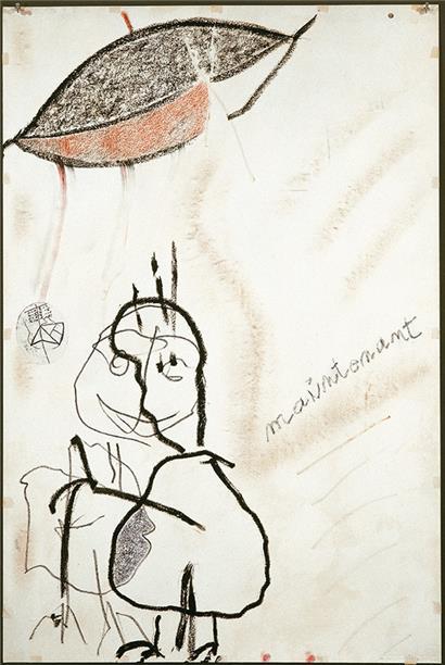 Steve Kaspar, dessin (mixed media) du cycle „Generation“. A la galerie (virtuelle) Nosbaum Reding, le spectateur est plongé dans la transe de l’artiste en vingt dessins.
