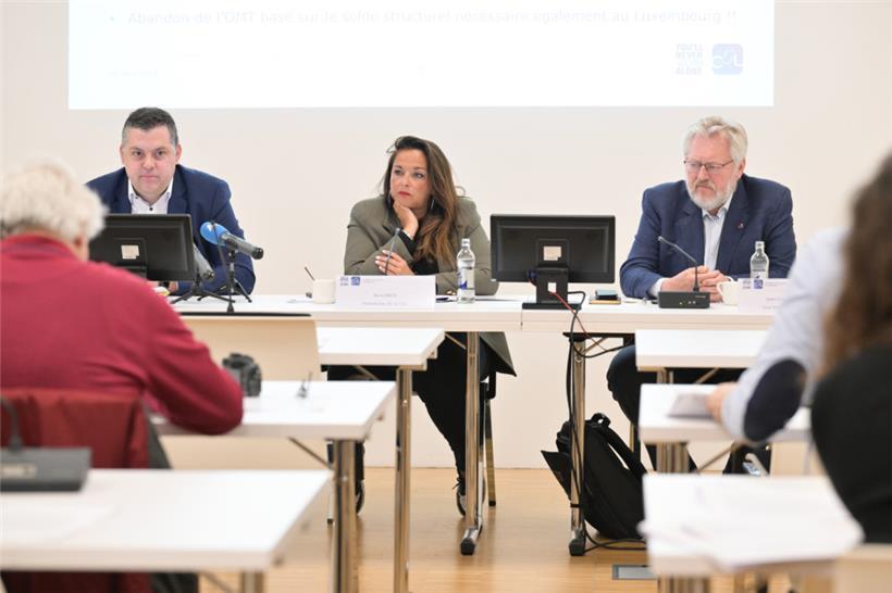 Sylvain Hoffmann, Nora Back und Jean-Claude Reding (v.l.n.r.): Der Kampf gegen die Armut und die sozialen Ungleichheiten ist der Schwachpunkt des Budgets 2024, urteilen die Arbeitnehmervertreter
