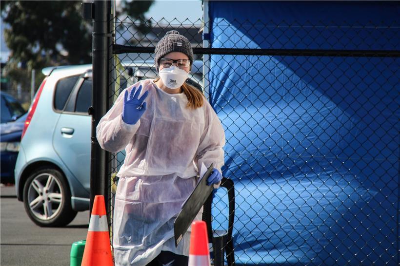 Teststation in Christchurch: Neuseeland ging wegen eines Falls in den Lockdown – die allermeisten Neuseeländer finden das richtig
