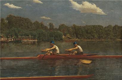 Thomas Eakins (1844-1916), The Biglin Brothers Racing (1872), huile sur toile (61,2×91,6 cm), Washington, National Gallery of Art, don de Monsieur et Madame Cornelius Vanderbilt Whitney
