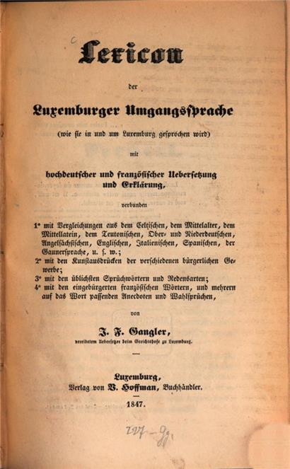 Titelblatt von Ganglers „Lexicon“ (1847)
