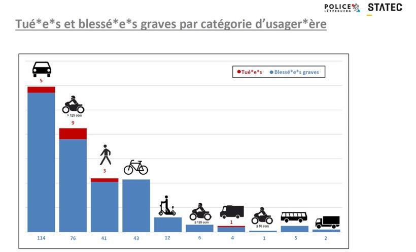 Tödlich und schwer Verletze nach Fahrzeugtyp im Luxemburger Straßenverkehr im Jahr 2024
