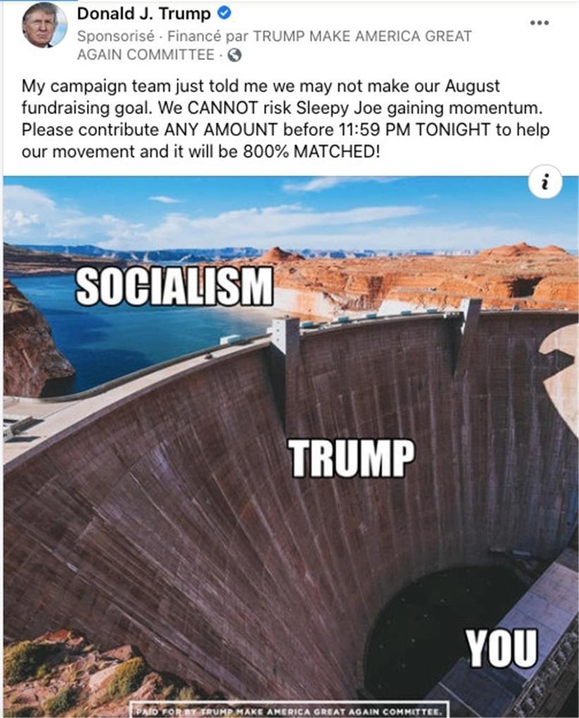 Trump-Werbung, wie sie die sozialen Netzwerke in den USA zurzeit überschwemmt – und trotzdem sieht die „sozialistische“ Seite auf dem Foto irgendwie schöner aus  
