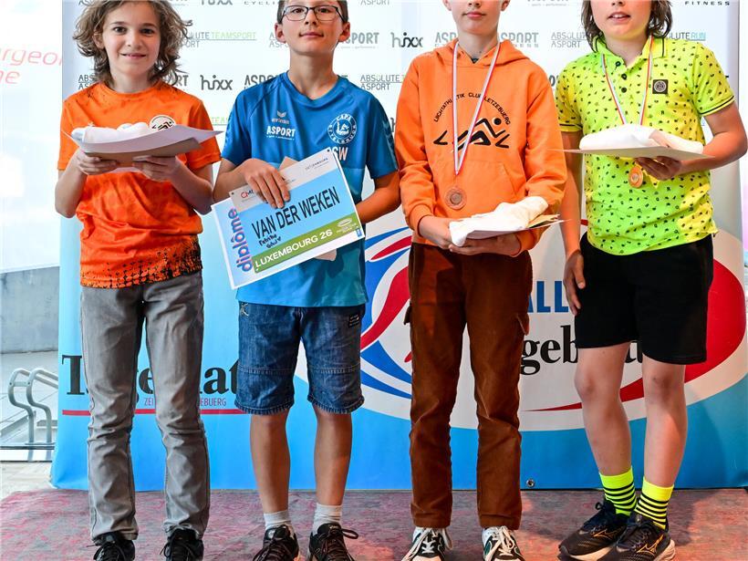 U12 Rennen 2015: Lou Feipel (CAB) gewinnt vor Piotr Knapik (CSL) und Guillaume Wennig (LIAL) beim Jugendwettkampf