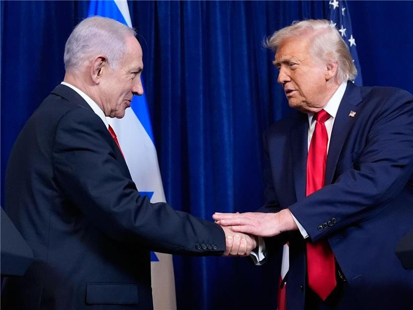 US-Präsident Donald Trump und israelischer Ministerpräsident Benjamin Netanjahu bei Pressekonferenz 2025