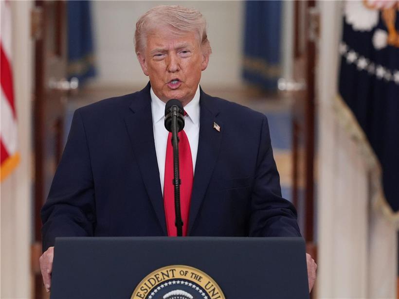 Donald Trump spricht im Weißen Haus in Washington über den Iran-Krieg, politische Rede und US-Außenpolitik