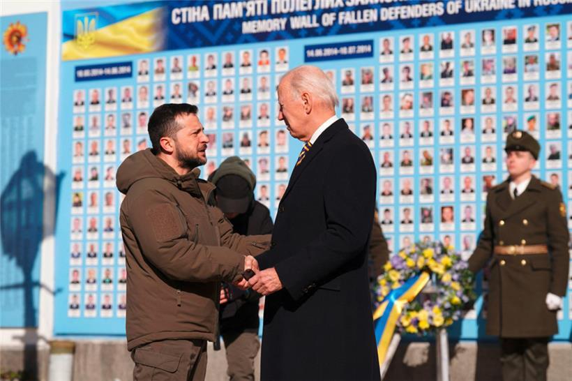 US-Präsident Joe Biden besuchte Wolodymyr Selenskyj am Montag in Kiew
