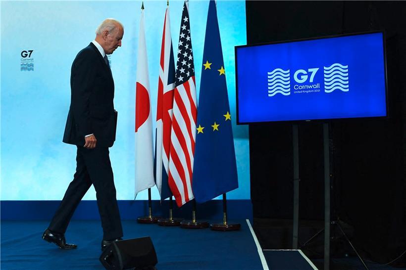 US-Präsident Joe Biden nach der abschließenden Pressekonferenz des G7-Gipfels 
