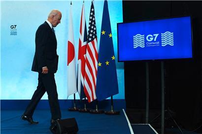 US-Präsident Joe Biden nach der abschließenden Pressekonferenz des G7-Gipfels 
