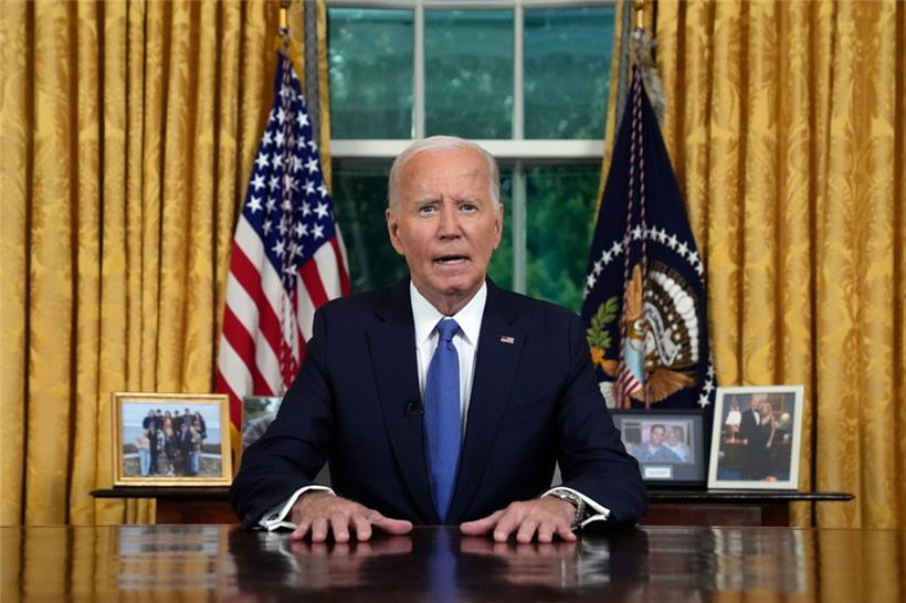 US-Präsident Joe Biden spricht im Oval Office des Weißen Hauses über seine Entscheidung, seine Kandidatur für die Wiederwahl zum Präsidenten der Demokraten aufzugeben
