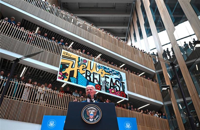 US-Präsident Joe Biden während seiner Rede gestern an der Ulster University in Belfast 
