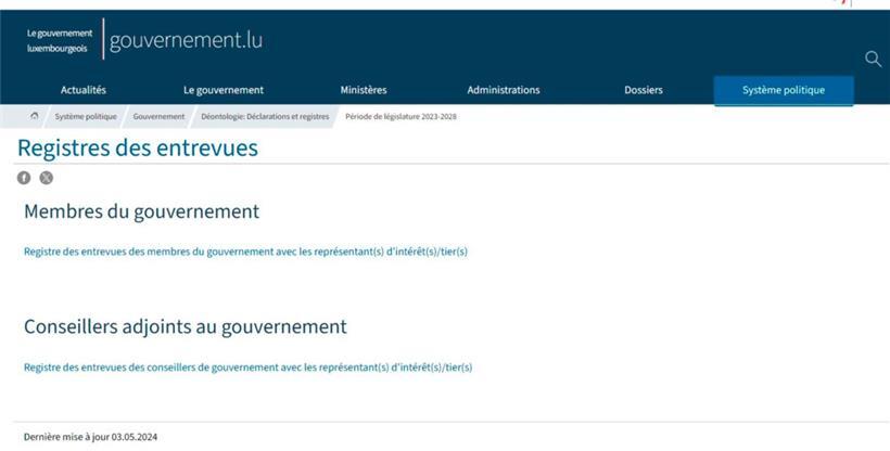 Über gouvernement.lu kann man auf das Transparenzregister zugreifen
