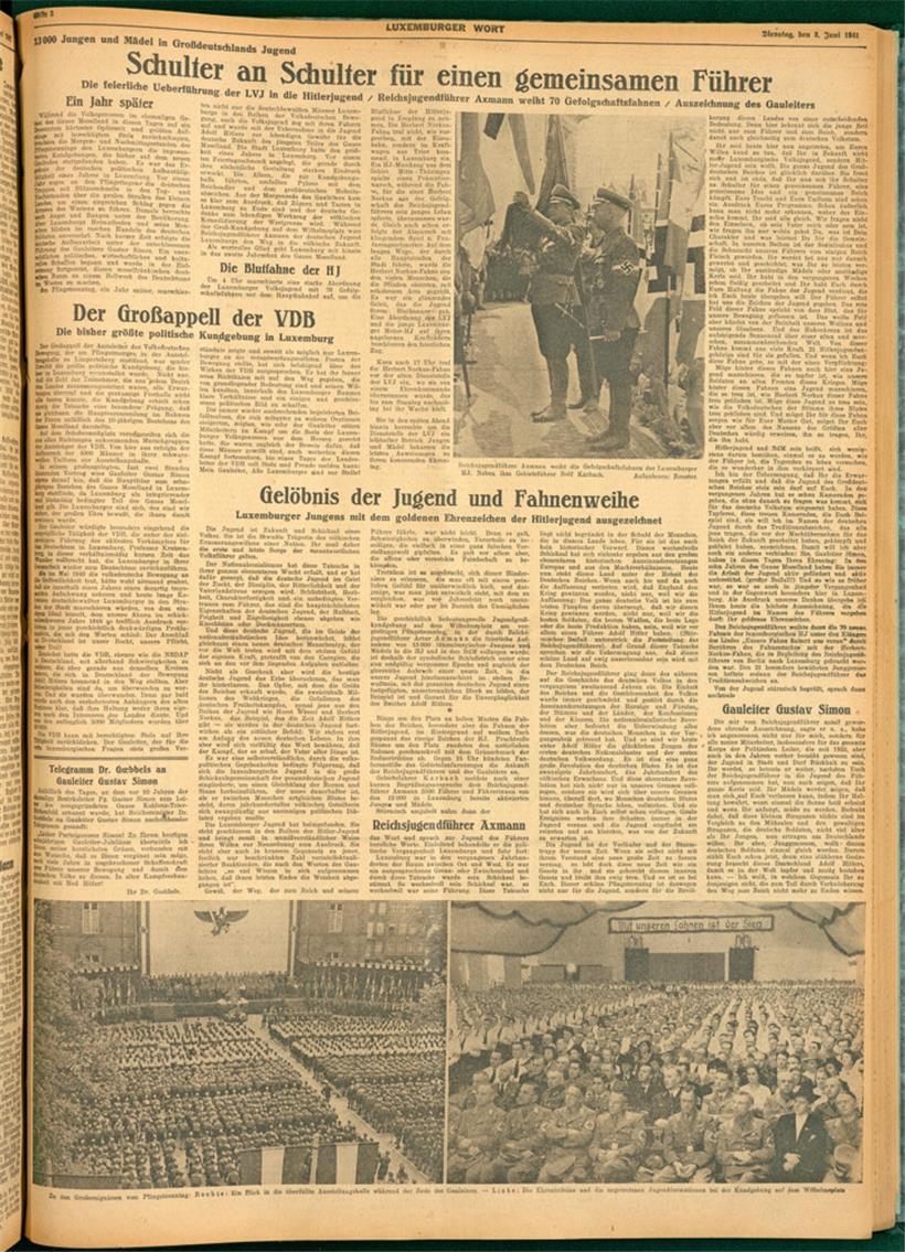 Übernahme der „Luxemburger Volksjugend“ in die Hitler-Jugend am 1. Juni 1941 auf dem Knuedler
