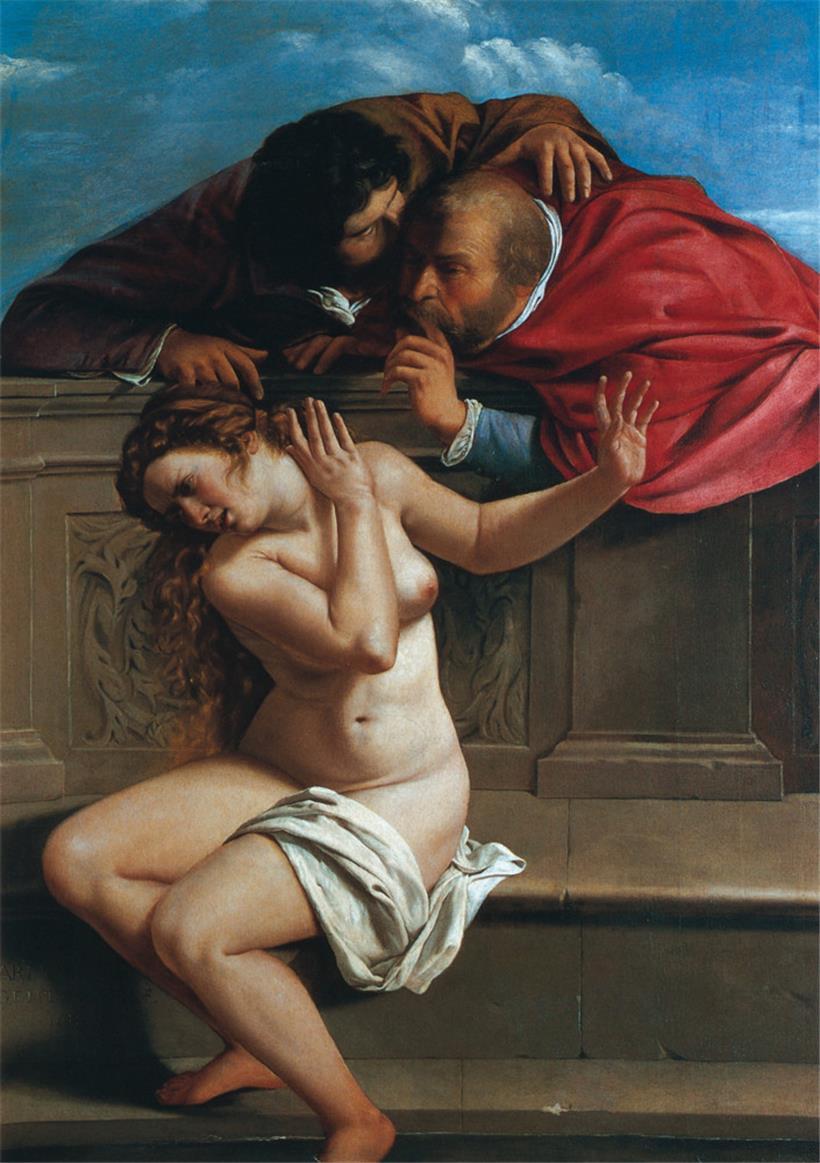 Un des nus par Artemisia: „Suzanne et les vieillards“ (1610, Huile sur toile, 170 x 121 cm), Pommersfelden, Kunstsammlungen Graf von Schönborn
