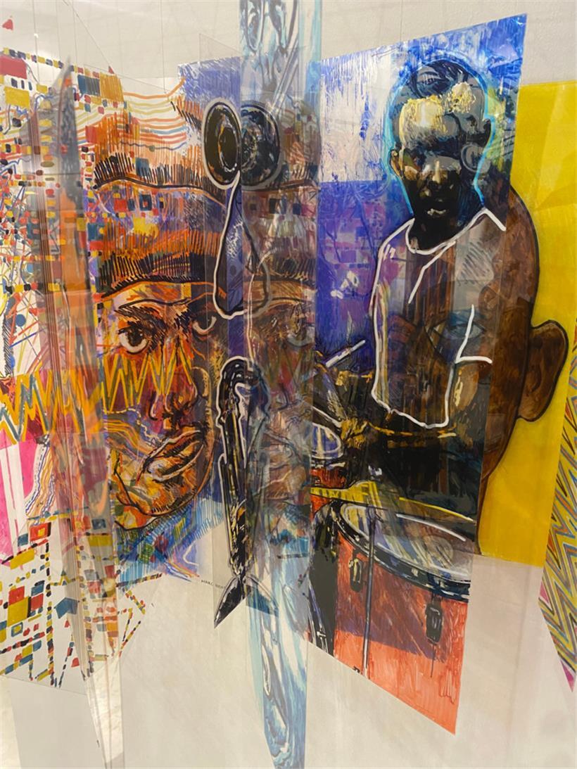 Un mobile intitulé „Jazz“, qui rappelle un motif musical qui a accompagné la carrière de Marc Henri Reckinger mais aussi son expérience cubiste
