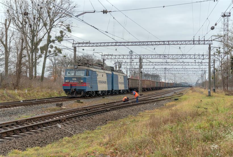 Un train de marchandises sur la ligne reliant Lviv à la Hongrie et à la Slovaqui...