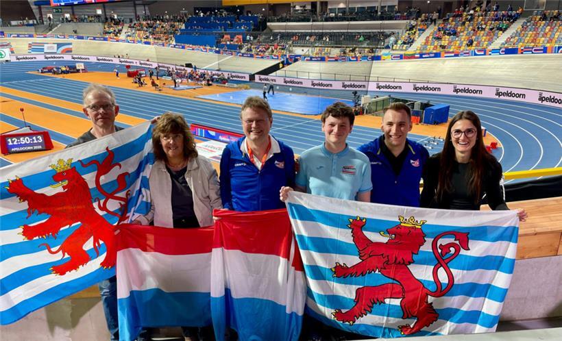 Unterstützung für Patrizia Van der Weken in Apeldoorn: Ihre Eltern Patrick und Chantal Van der Weken, Jean-Sébastien Dauch (Generaldirektor FLA), Raphaël Dauch (ehrenamtlicher Helfer), Lex Damit und Victoria Rausch (v.l.n.r.)
