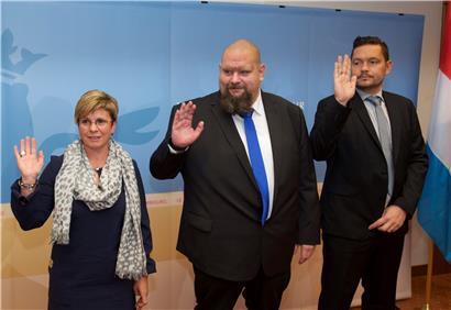 Vereidigung des Schöffenrats der Gemeinde Wahl 2017 (von links nach rechts): Christiane Thommes, Marco Assa, Patrick Antony
