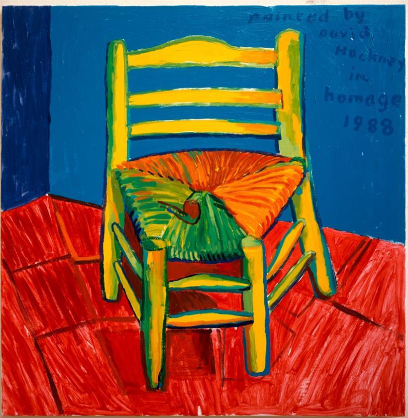 Vincent’s Chair and Pipe (La chaise et la pipe de Vincent), 1988, acrylique sur toile, 90×90 cm,  œuvre de la collection de la Fondation van Gogh Arles, dite Yolande Clergue
