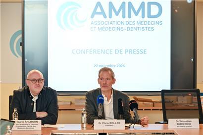 Vizepräsident Carlo Ahlborn und Präsident Chris Roller am Donnerstag im Sitz der AMMD. Generalsekretär Sébastien Diederich blieb der Pressekonferenz fern, offenbar, weil er Dienst im CHL hatte. 
