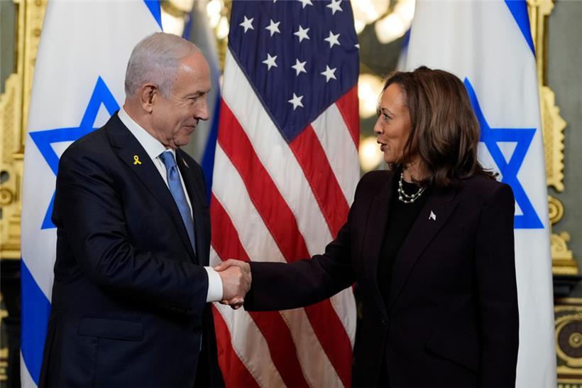 Vizepräsidentin Kamala Harris und der israelische ministerpräsident Benjamin Netanjahu treffen sich im Eisenhower Executive Office Building auf dem Gelände des Weißen Hauses
