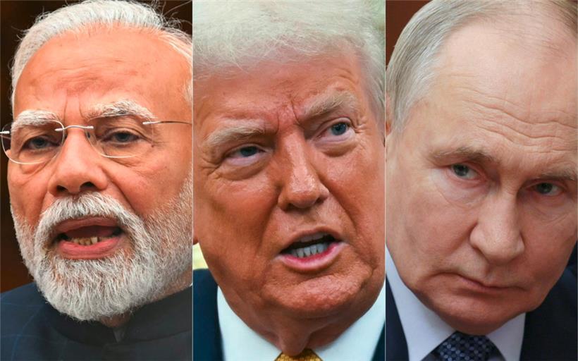 V.l.: Indiens Regierungschef Narendra Modi, US-Präsident Donald Trump und der russische Präsident Wladimir Putin: Taktieren und Zölle verhängen, während auf den ukrainischen Schlachtfeldern und in den Städten der Ukraine das Sterben weitergeht

