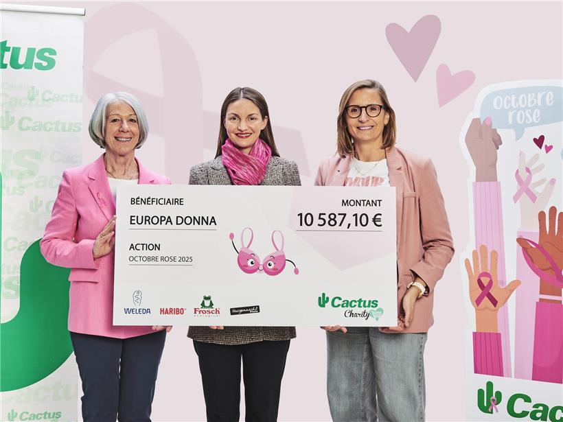 Drei Frauen, Mariette Fischbach, Cathy Leesch und Laurie Mathay, bei einer Veranstaltung von Europa Donna Luxembourg und Cactus S.A.