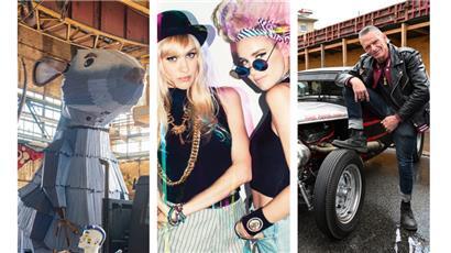 V.l.: Maus Barbara in Vorbereitung auf die Escher Kulturnacht, die weltbekannten DJanes Miriam und Olivia Nervo, ein Mitglied der Rockabilly-Crew Gambles
