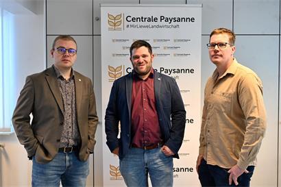 V.l.: Philippe Keipes, stellvertretender Direktor der Bauernzentrale, Christian Wester, Präsident, und Andy Brisbois, Vizepräsident