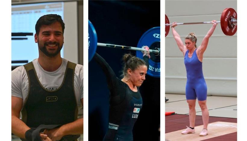 V.l.: Powerlifter Alessio Pizzutilo und die Gewichtheberinnen Mara Strzykala und Shannon Guilfoyle
