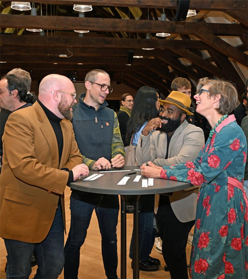 V.l.: Tageblatt-Journalist Tom Haas, Sebastian Weier von Voco, Politikwissenschaftler Kiza Magendane und Magali Paulus, ebenfalls bei Voco aktiv
