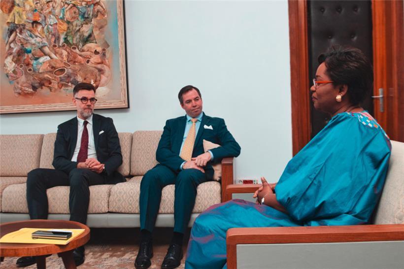 V.l.: Wirtschaftsminister Franz Fayot, Erbgroßherzog Guillaume und Senegals Wirt...