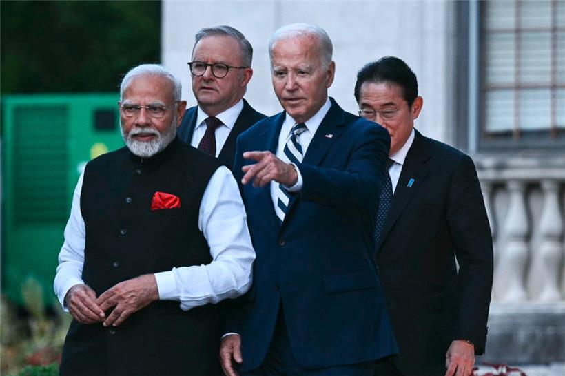 V.l.: der indische Regierungschef Narendra Modi, Australiens Premierminister Anthony Albanese, US-Präsident Joe Biden und der japanische Premier Fumio Kishida trafen sich in Wilmington, Delaware
