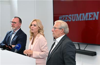 V.l.: die LSAP-Abgeordneten Georges Engel, Taina Bofferding und Mars Di Bartolomeo
