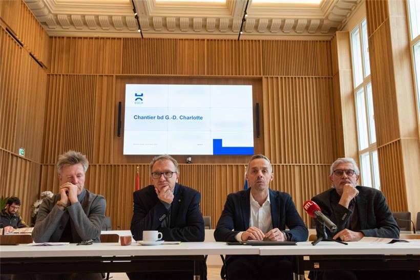 V.l.n.r.: Laurent Schonckert (CEO Cactus), Roland Fox (Direktor „Ponts et Chaussées“), Georges Mischo (Bürgermeister) und Lucien Malano (Stadtingenieur)
